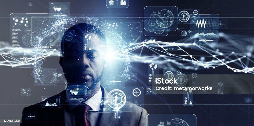 AI (Artificial Intelligence) concept. Communication network. Artificial Intelligence Stock Photo