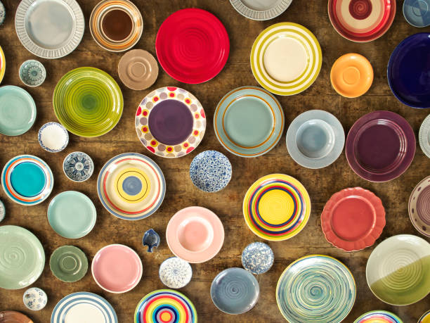 istock Color ful ceramic plate and dish background 1209664027
