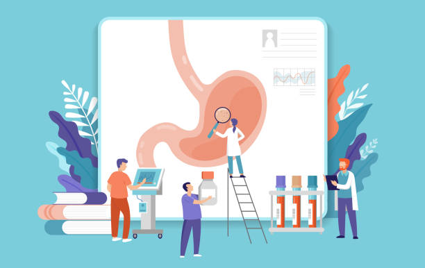 illustrations, cliparts, dessins animés et icônes de chercheur. laboratoire scientifique, chimiste et laboratoire clinique. articles de recherche médicale, expériences des laboratoires de sciences cliniques. illustration de vecteur de concept d’estomac, de concept de test de gastroscopie - child illness doctor medicine