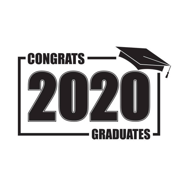 stockillustraties, clipart, cartoons en iconen met klasse van 2020 met graduation cap. vlak eenvoudig ontwerp op witte achtergrond. - flat cap