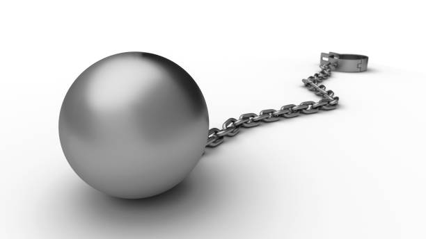 istock Ball and chain with an open shackle. Isolated on white background. 3D-rendering. 1209666824