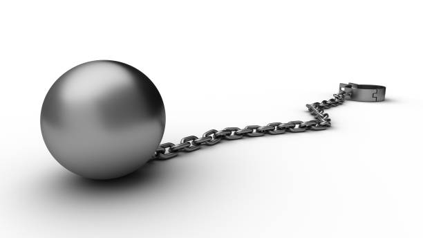 istock Ball and chain with an open shackle. Isolated on white background. 3D-rendering. 1209666825