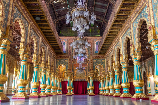 Durbar hall of the Mysore palace, India stock photo