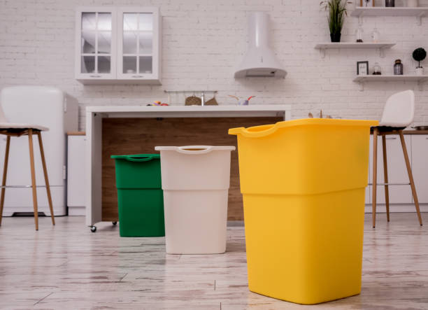 istock Recycle bins in the kitchen. Household waste sorting. Environmentally responsible behavior. Zero waste 1209668508