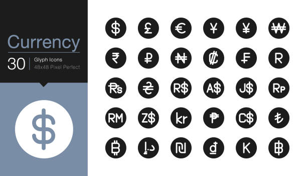 Currency icons. Gylph icon design. For presentation, graphic design, mobile application, web design, infographics, UI. Currency icons. Gylph icon design. For presentation, graphic design, mobile application, web design, infographics, UI. Vector illustration. malaysian ringgit stock illustrations