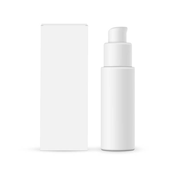 흰색 배경에 고립 된 골판지 상자 모형화장품 펌프 병 - liquid soap moisturizer bottle hygiene stock illustrations