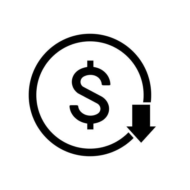 значок снижения затрат. изображение символа вектора изолировано на белом фоне - simplicity street sign business stock illustrations