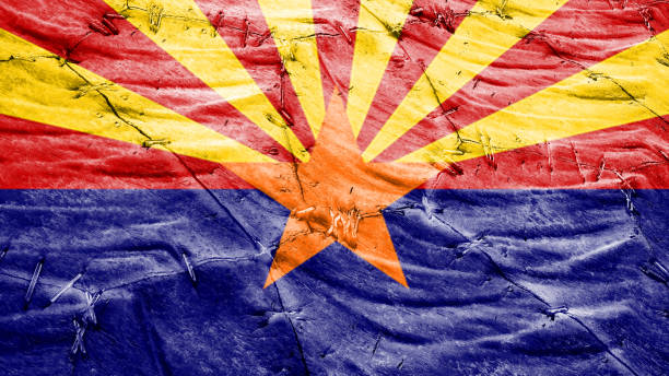 Arizona state flag on Sewing worn leather with masking