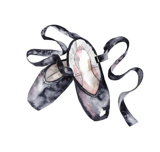 schwarze pointe schuhe. ballettschuhe. aquarell-illustration - ballettschuh stock-grafiken, -clipart, -cartoons und -symbole