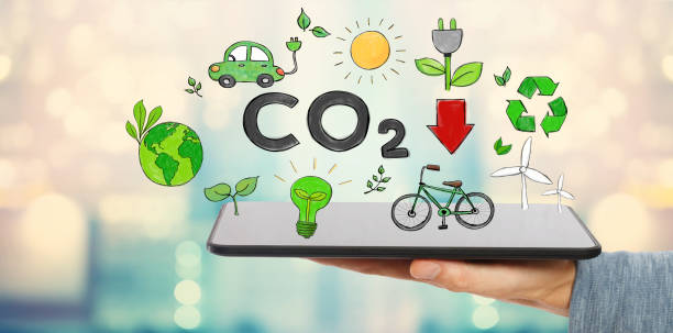 Reduce CO2 with man holding a tablet Reduce CO2 with man holding a tablet computer co2 drawings stock pictures, royalty-free photos & images
