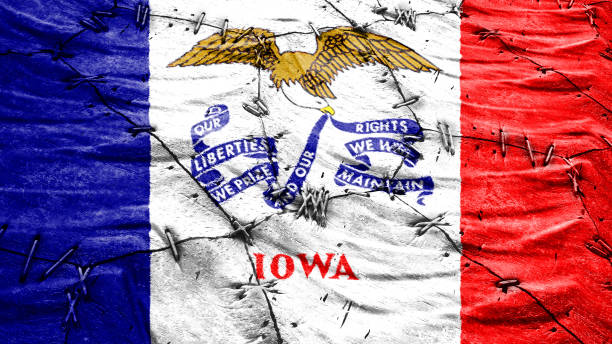 istock Iowa state flag on Sewing worn leather with masking 1209673054