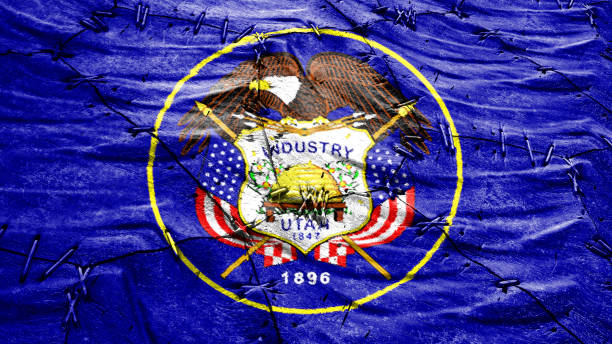 istock Utah state flag on Sewing worn leather with masking 1209673624