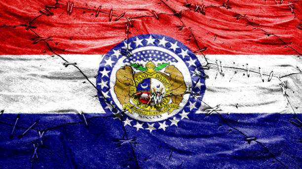 istock Missouri state flag on Sewing worn leather with masking 1209673625