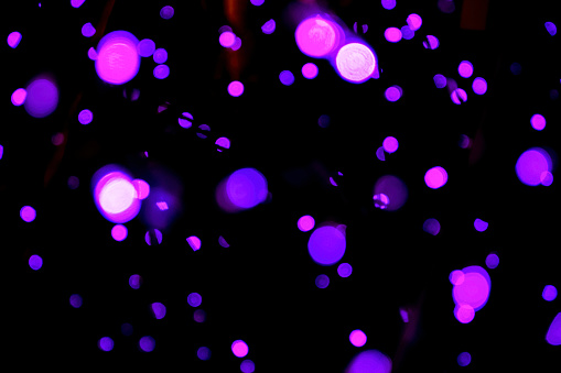 abstract light violet or purple color in night black background. bokeh in circle shape
