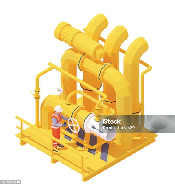 Vector Isometric Gas Or Oil Production Operator Opens Pipeline Valve Stock  Illustration - Download Image Now - iStock