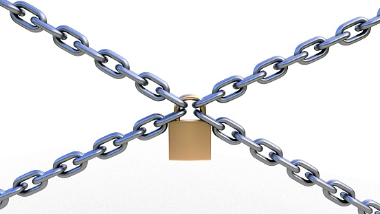 Lock Chain Across Crossed Chains With Lock 3drendering Stock Photo - Download Image Now ...