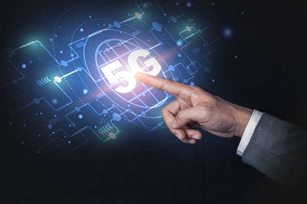 istock Businessman hand pointing to 5G network internet mobile wireless for Internet of thing.Technology business concept. 1209679029
