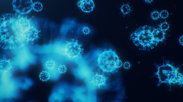 surto de coronavírus, vírus da gripe e 2019-ncov. conceito de pandemia, epidemia para células humanas. covid-19 o microscópio, patógeno afetando o sistema respiratório. ilustração 3d - virus human immune system bacterium flu virus - fotografias e filmes do acervo
