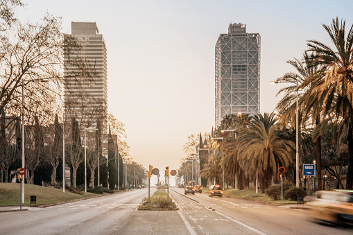 Barcelona sunrise at the street