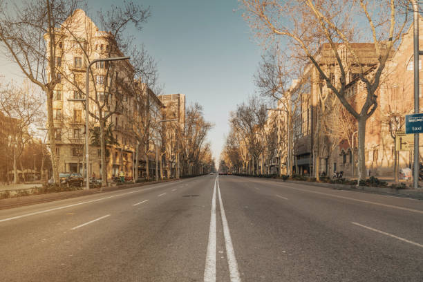 Barcelona sunrise at the street