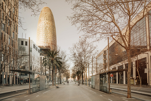 Barcelona sunrise at the street