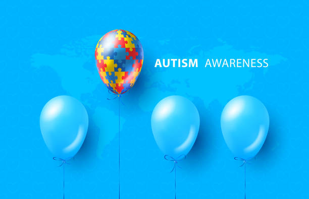 World autism awareness day. Blue, colorful puzzles, balloon, vector background. Symbol of autism. Medical flat illustration. Health care. Blue background with global map World autism awareness day. Blue, colorful puzzles, balloon, vector background. Symbol of autism. Medical flat illustration. Health care. Blue background with global map autism stock illustrations