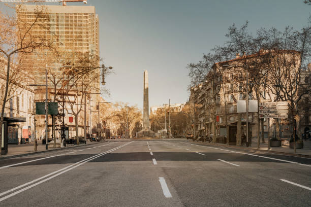 Barcelona sunrise at the street Barcelona sunrise at the street arc de triomf barcelona photos stock pictures, royalty-free photos & images