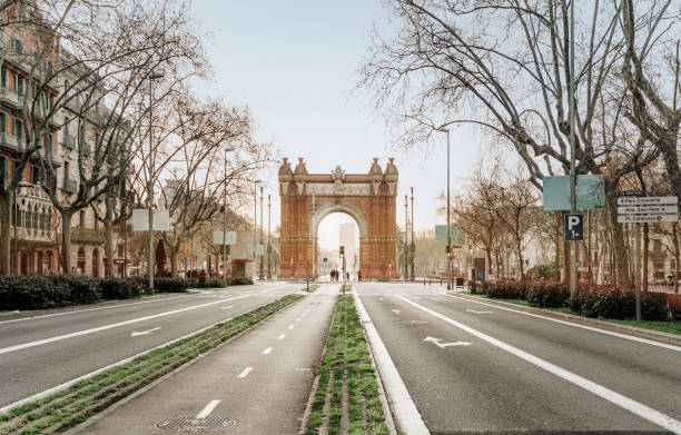 Barcelona sunrise at the street