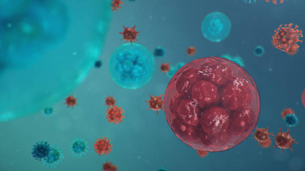 istock Chinese pathogen called Coronavirus or Covid-19, as a type of flu. Outbreak of coronavirus, Human cells, the virus infects cells. Concept of a pandemic, atypical pneumonia. 3D illustration 1209682192