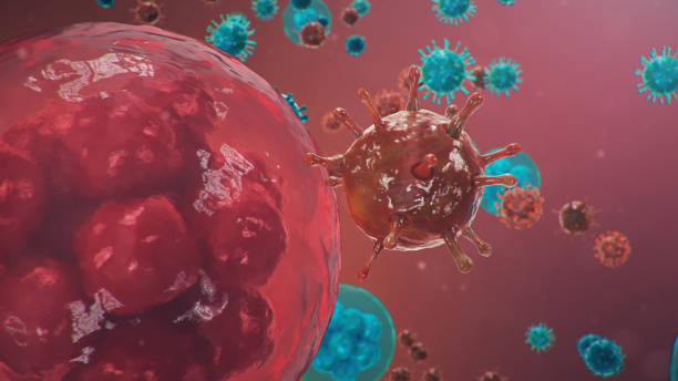 istock Chinese pathogen called Coronavirus or Covid-19, as a type of flu. Outbreak of coronavirus, Human cells, the virus infects cells. Concept of a pandemic, atypical pneumonia. 3D illustration 1209682224