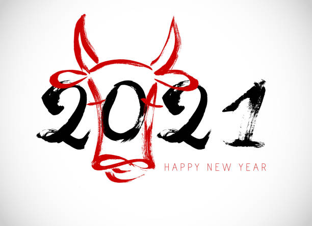istock Greeting card design template with Chinese calligraphy for 2021 New Year of the ox, bull, cow. Lunar new year 2021. Zodiac sign for greetings card, invitation, posters, banners, calendar 1209683061