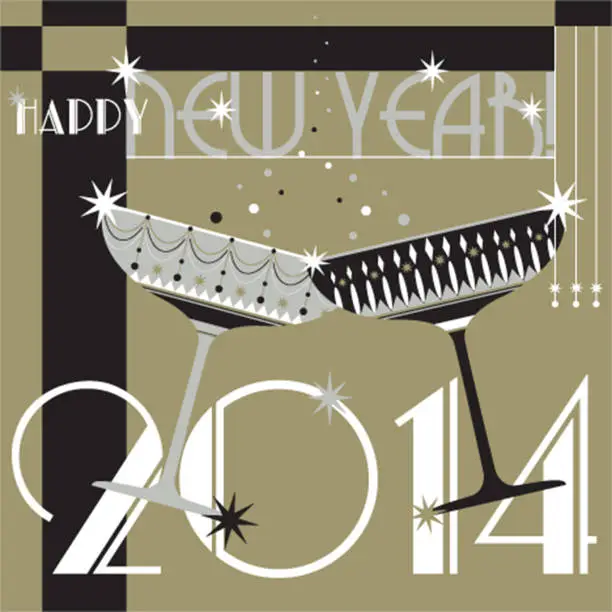 Vector illustration of Happy New Year 2014 Champagne Glasses