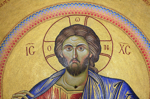 Middle East. Israel. Jerusalem. 05/12/2013. This colorful image depicts Jesus Christ. Dome catholicon. Holy Sepulcher Church. 4th century.