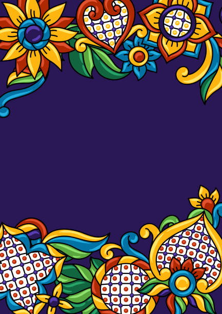 멕시코 탈라베라 패턴의 배경입니다. 장식 꽃 장식. - flower backgrounds tile floral pattern stock illustrations