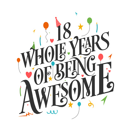 18 years Birthday And 18 years Wedding Anniversary Typography Design, 18 Whole Years Of Being Awesome.