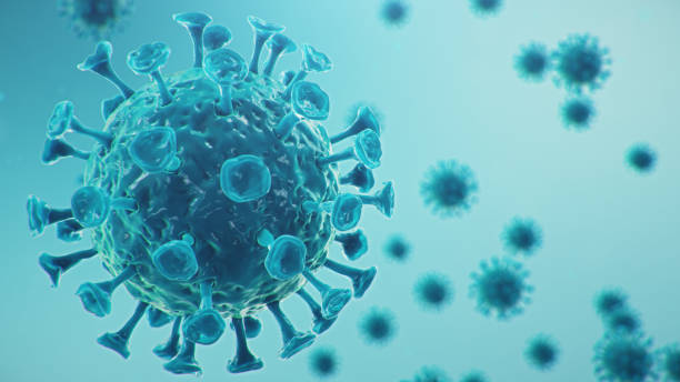 世界中に広がっているコロナウイルスまたは2019-ncovと呼ばれる中国のインフルエンザの流行。パンデミックの危険、人類の流行。顕微鏡下でのクローズアップウイルス。3d イラスト - コロナウイルス 写真 ストックフォトと画像
