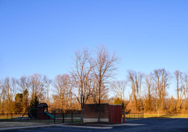 istock Trees and child's playset blue sky 1209686498