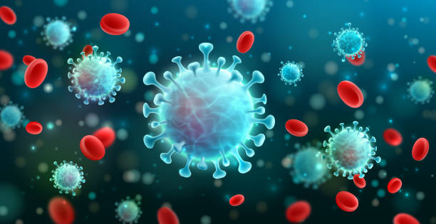 ilustrações de stock, clip art, desenhos animados e ícones de vector of coronavirus 2019-ncov and virus background with disease cells and red blood cell.covid-19 corona virus outbreaking and pandemic medical health risk concept.vector illustration eps 10 - nobody macro sign symbol