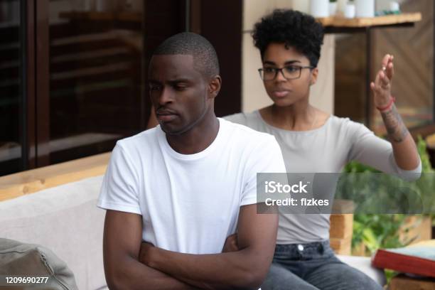 Black Couple Conflict In Cafã Having Relationships Problems Stock Photo - Download Image Now