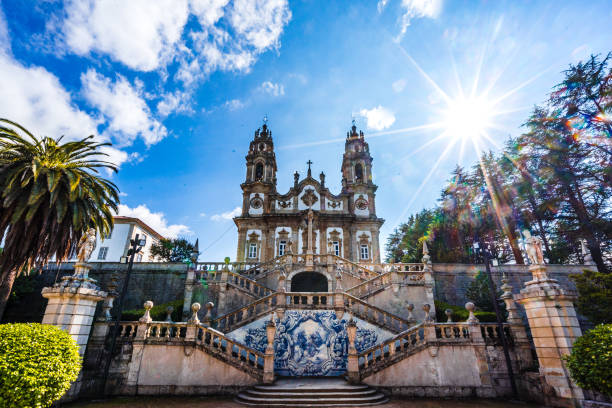 View on Panorama of Sanctuary of Our Lady of Remedios in Lamego stock photo