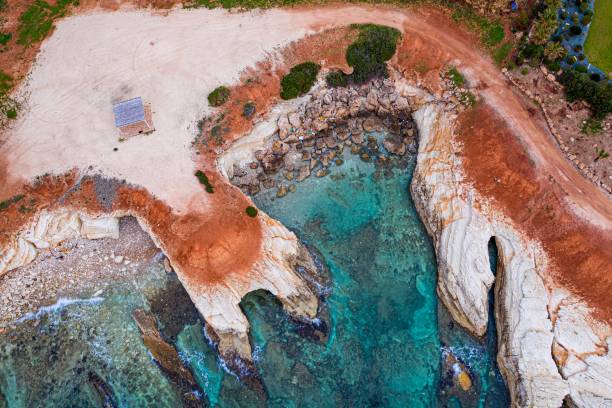 istock Aerial drone view on beautiful rocks on Cyprus coastline 1209693285