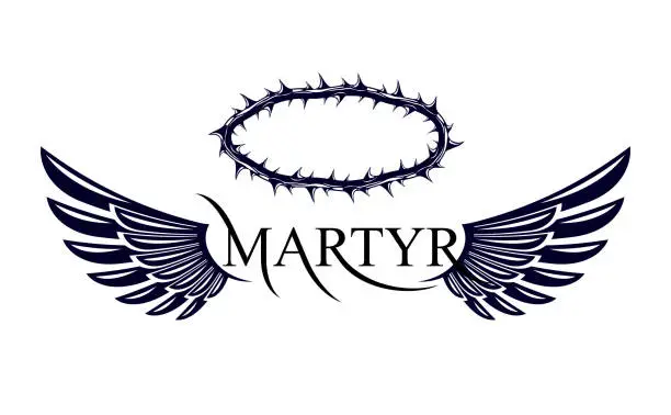 Vector illustration of Martyr vector concept logo or sign, Christian religion and faith saint person, martyrdom blackthorn thorn wreath crown, Jesus Christ, suffering pain.