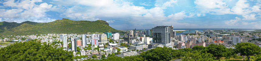 Africa concept. Port Louis, Mauritius. Panoramic aerial view on a sunny day.