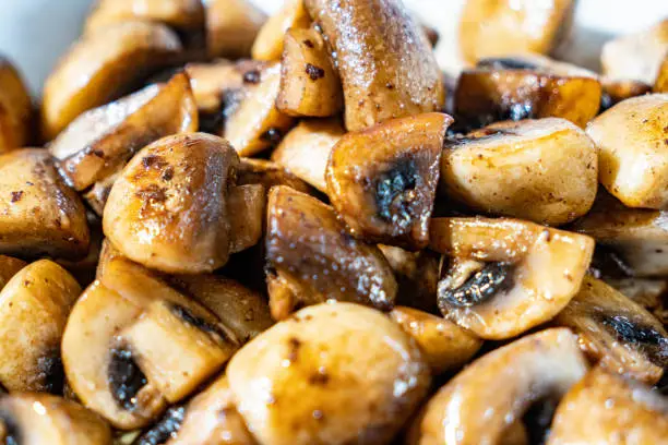 close-up of fried Champignon (mushrooms)
