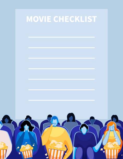 映画鑑賞者と映画映画のチェックリスト。 - flat screen点のイラスト素材／クリップアート素材／マンガ素材／アイコン素材