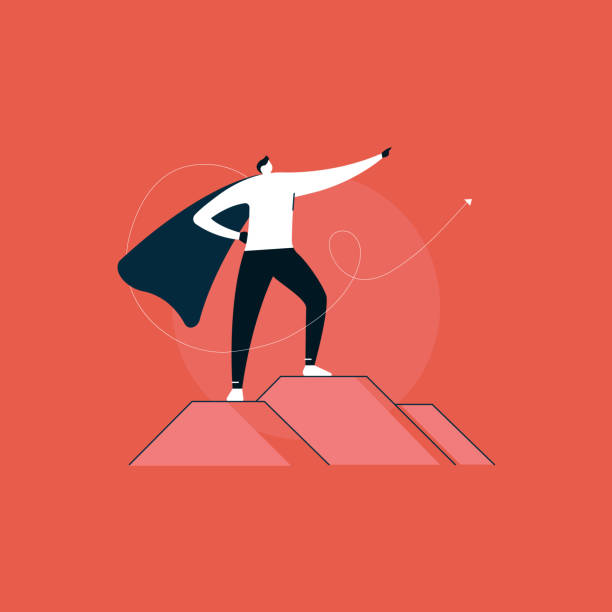 Success businessman leadership standing on the top of mountain. Concept for successful, achievement and winner manager in business competition Success businessman leadership standing on the top of mountain. Concept for successful, achievement and winner manager in business competition top honor stock illustrations