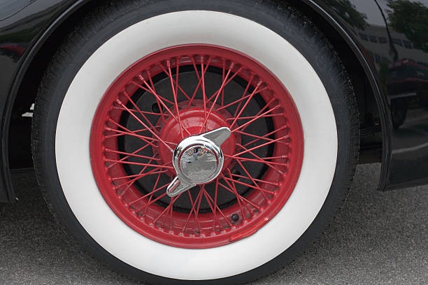 Red wire wheel rims stock photo