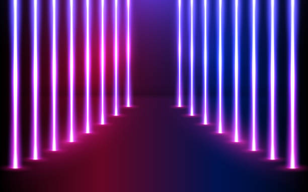 istock Glowing neon lines direction in perspective. Glowing futuristic lighting. Pink blue spectrum vibrant colors, laser show 1209712770
