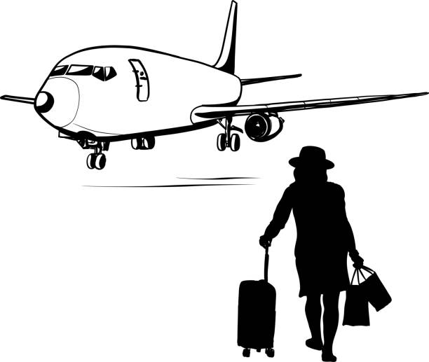 sylwetka samolotu boeing - women travel tourist suitcase stock illustrations