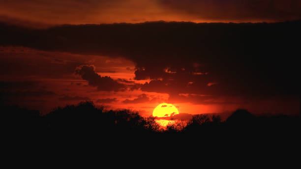 istock Sunset sun over the trees in the clouds. Dramatic fantastic sunset 1209715192